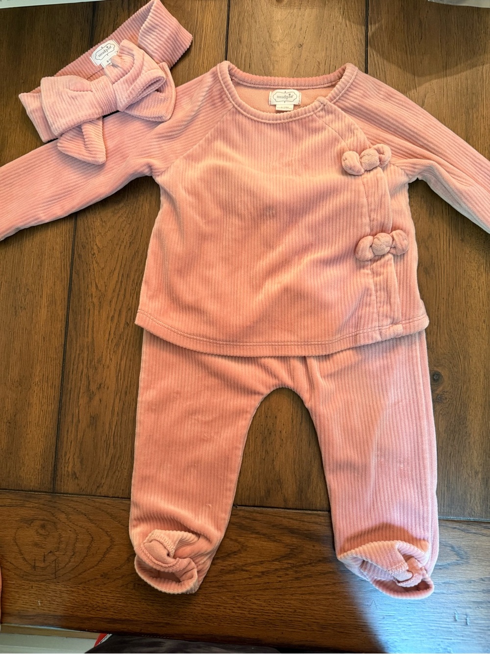 Mud Pie Pink Velour Baby Two-Piece Set with Headband